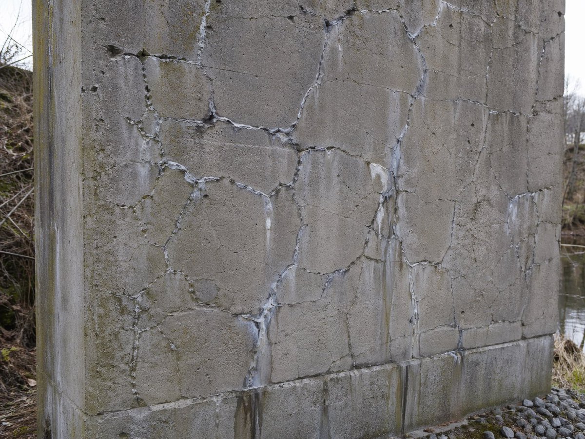 Severe Alkali Silica Reaction Concrete Damage