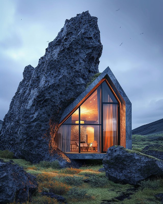 Basalt Stone Cabin Blending Into Icelandic Nature
