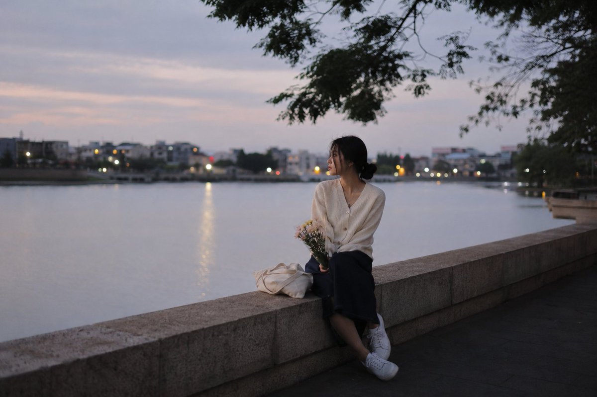 Calm Riverside Evening Girl