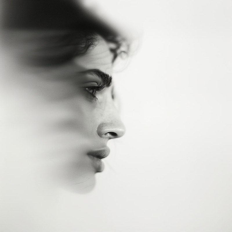 Hazy Female Face Through Fog in Black and White