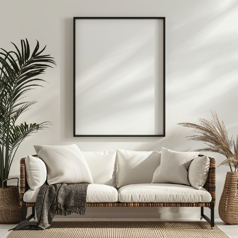 Thin Black Frame Mockup on a Plain Studio Wall