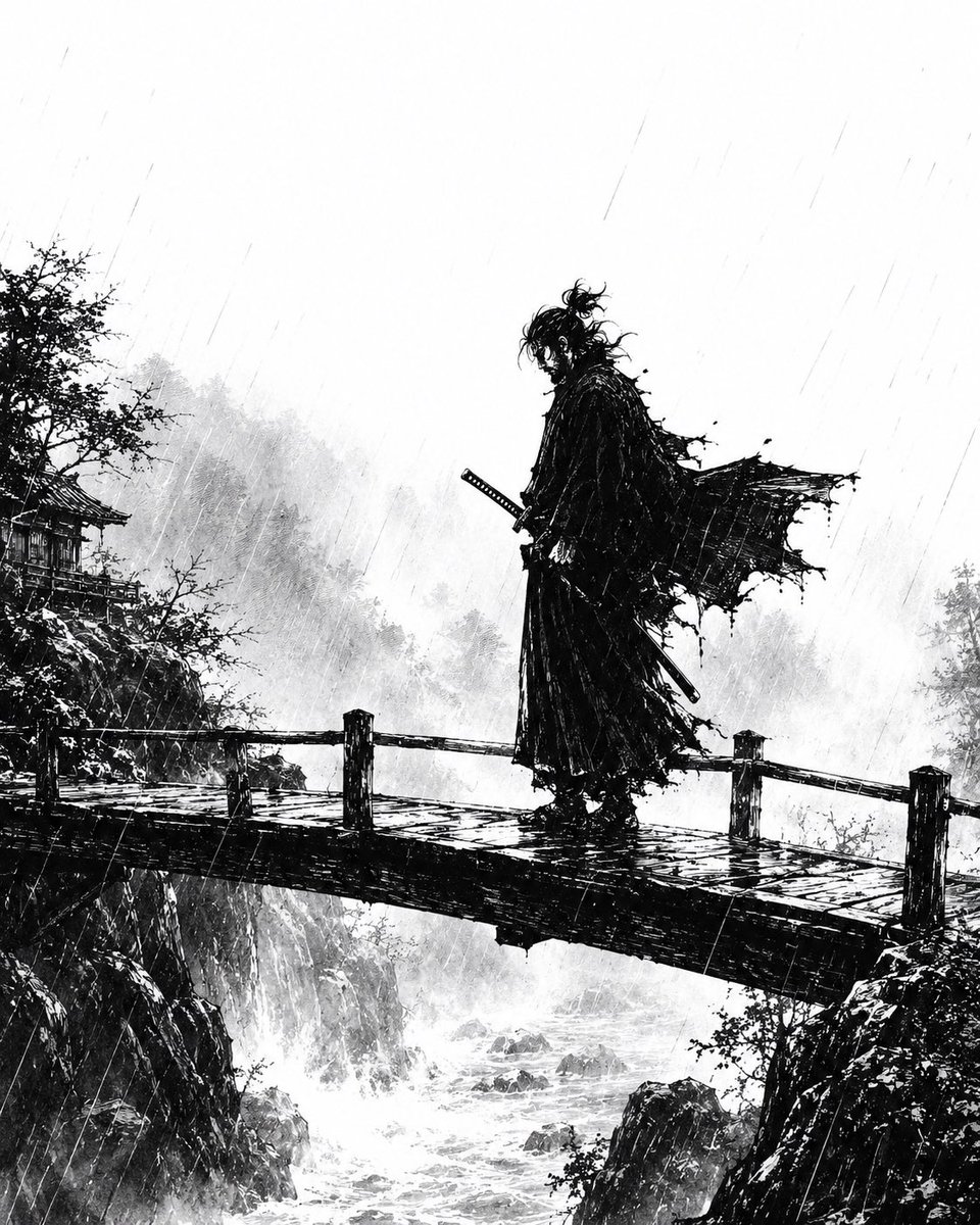 Solitary Ronin in the Rain