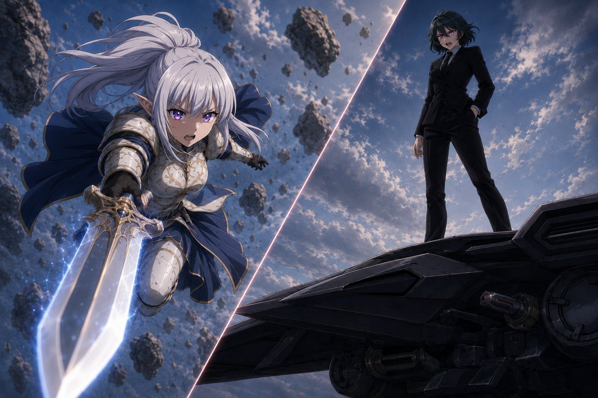 Anime Split-Screen Confrontation Art