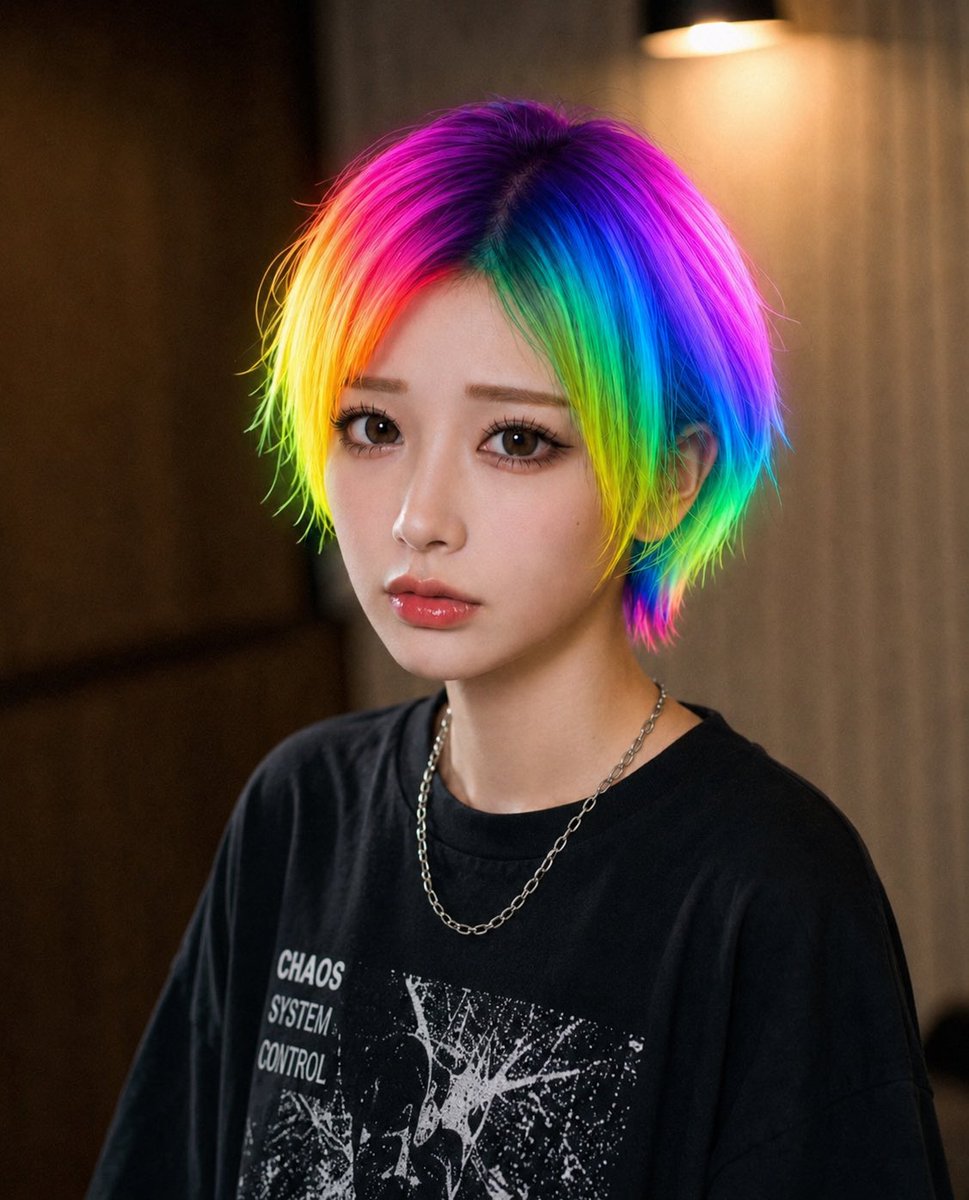 Neon Rainbow Hair Privacy Portrait