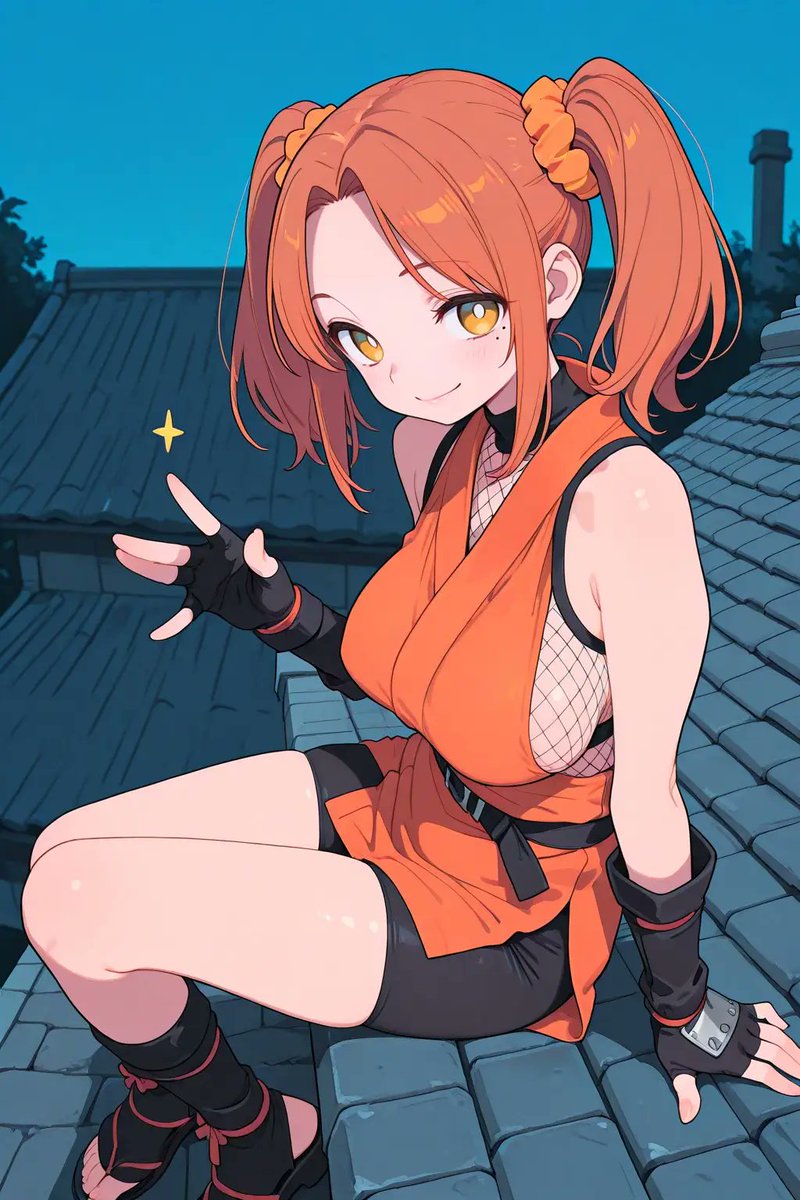 Orange Ninja Girl Rooftop Dusk