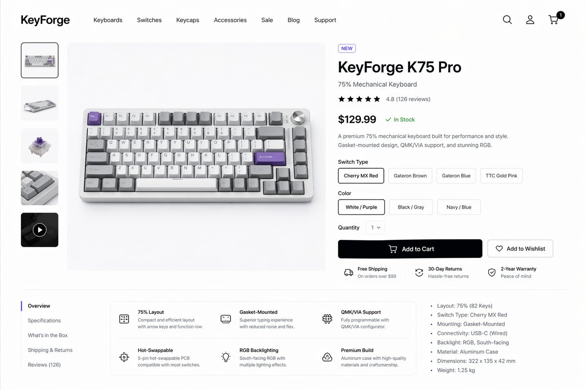 Premium Keyboard E-Commerce Page Design