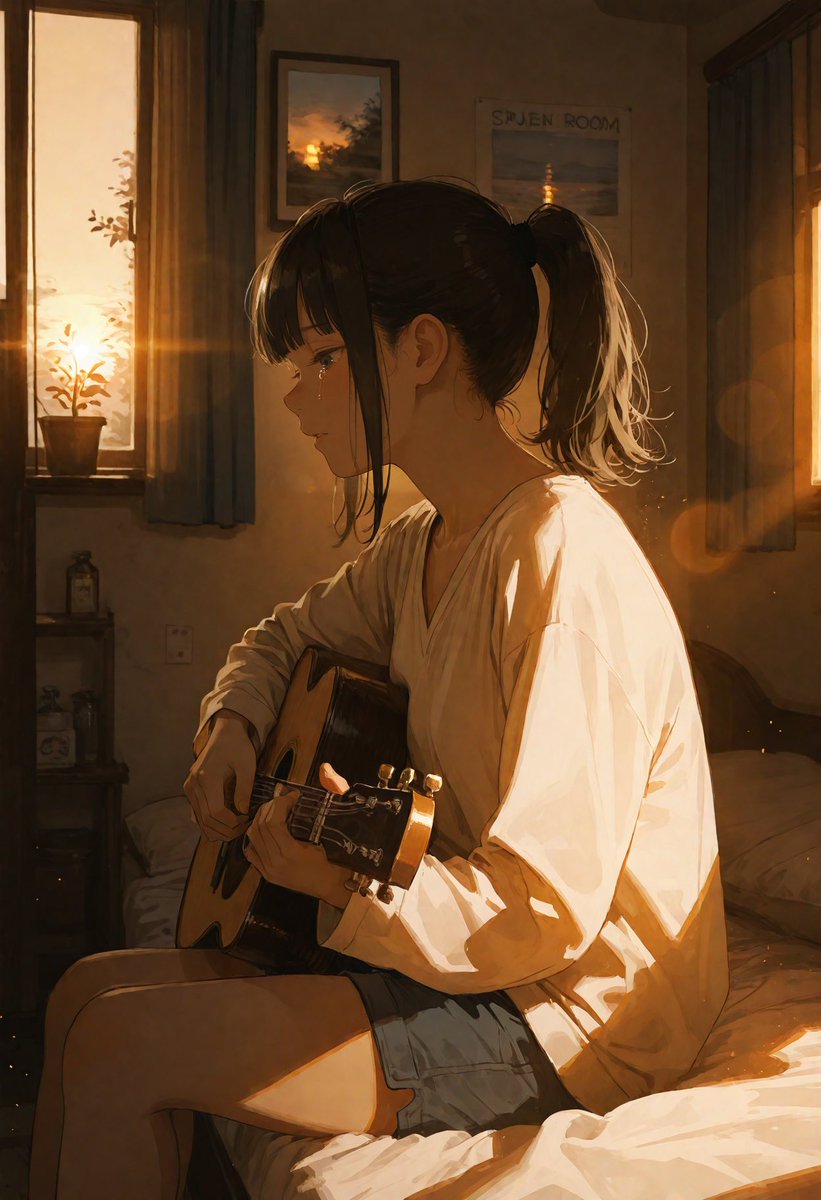 Golden Hour Guitar Girl