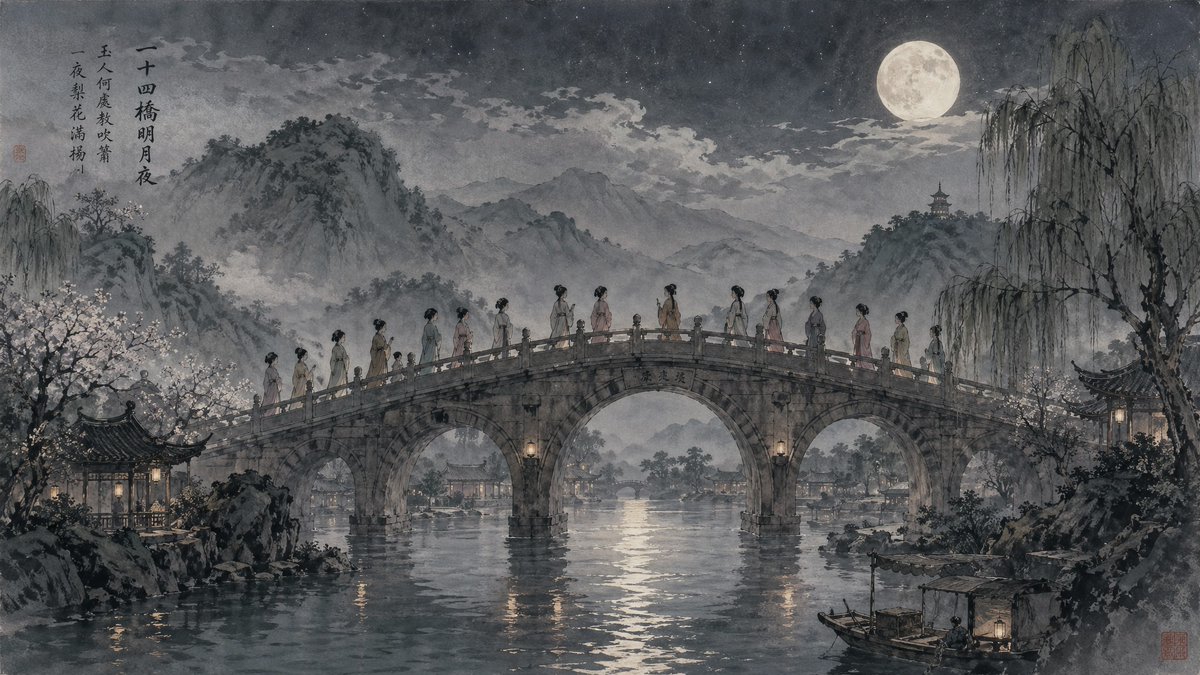 Moonlit Bridge Poetic Nightscape