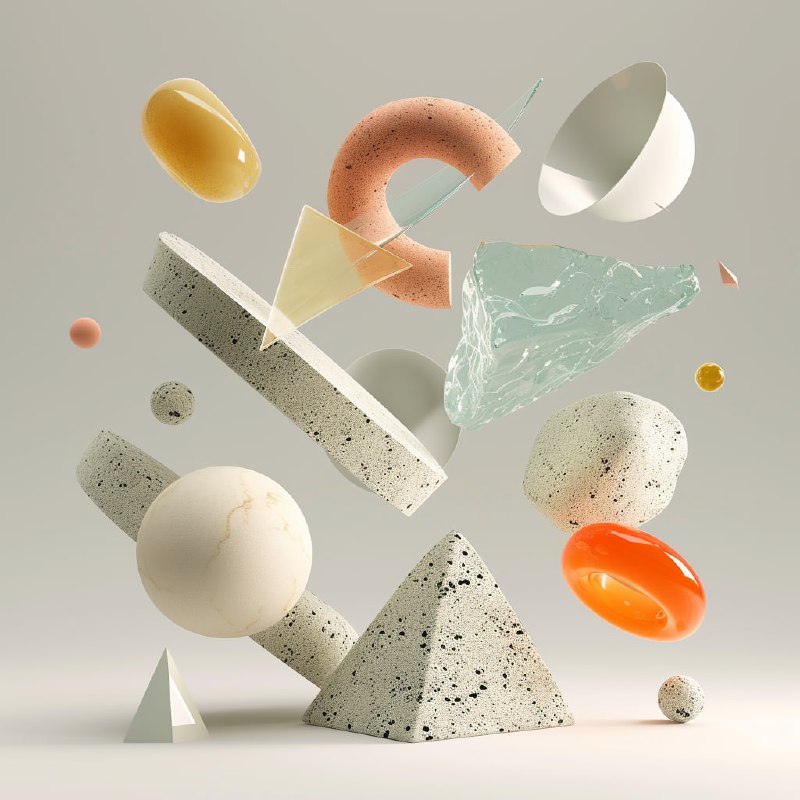 Colorful Floating Geometric Shapes in Cinema4D Style
