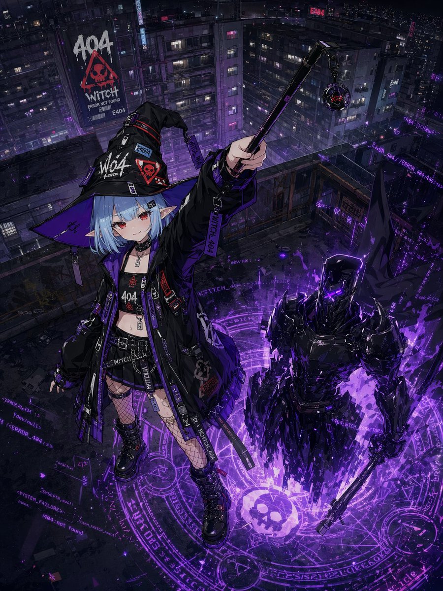 Cyberpunk Witch Summons Digital Demon