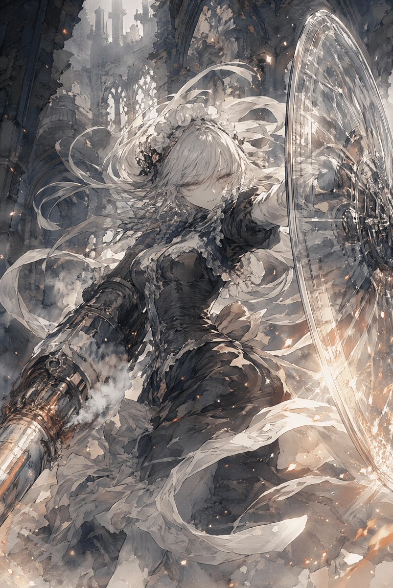 Silver Battle Maiden in Ruined Cathedral