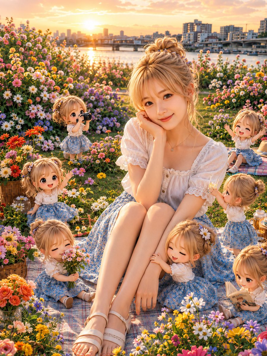 Golden Hour Picnic with Tiny Chibi Clones