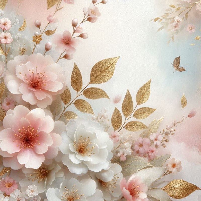 Delicate Pastel Blooming Flowers With Gold Leaf Accents