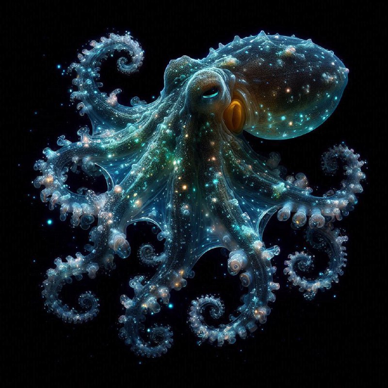 Glass-Like Translucent Octopus With Bioluminescent Glow