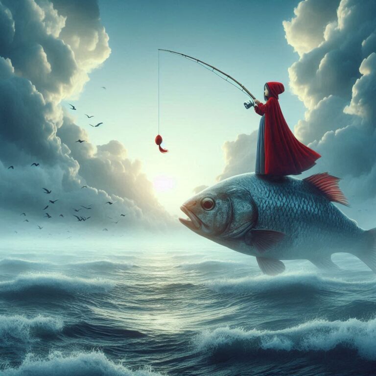 Child Fishing from a Skybound Fish