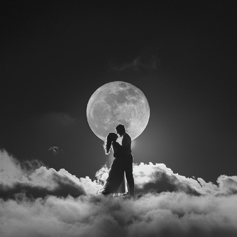 Black and White Hero Dancing Beneath a Giant Moon