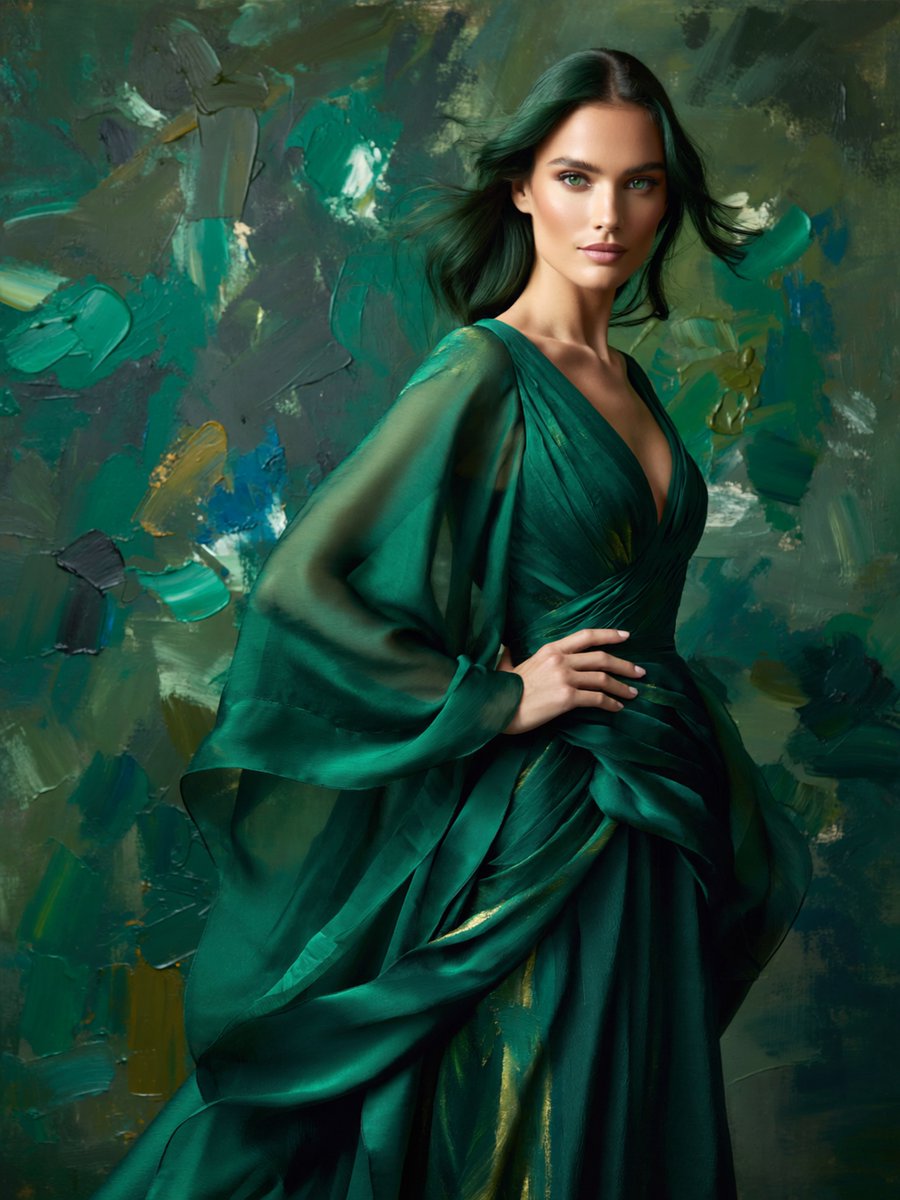 Emerald Couture Oil Portrait
