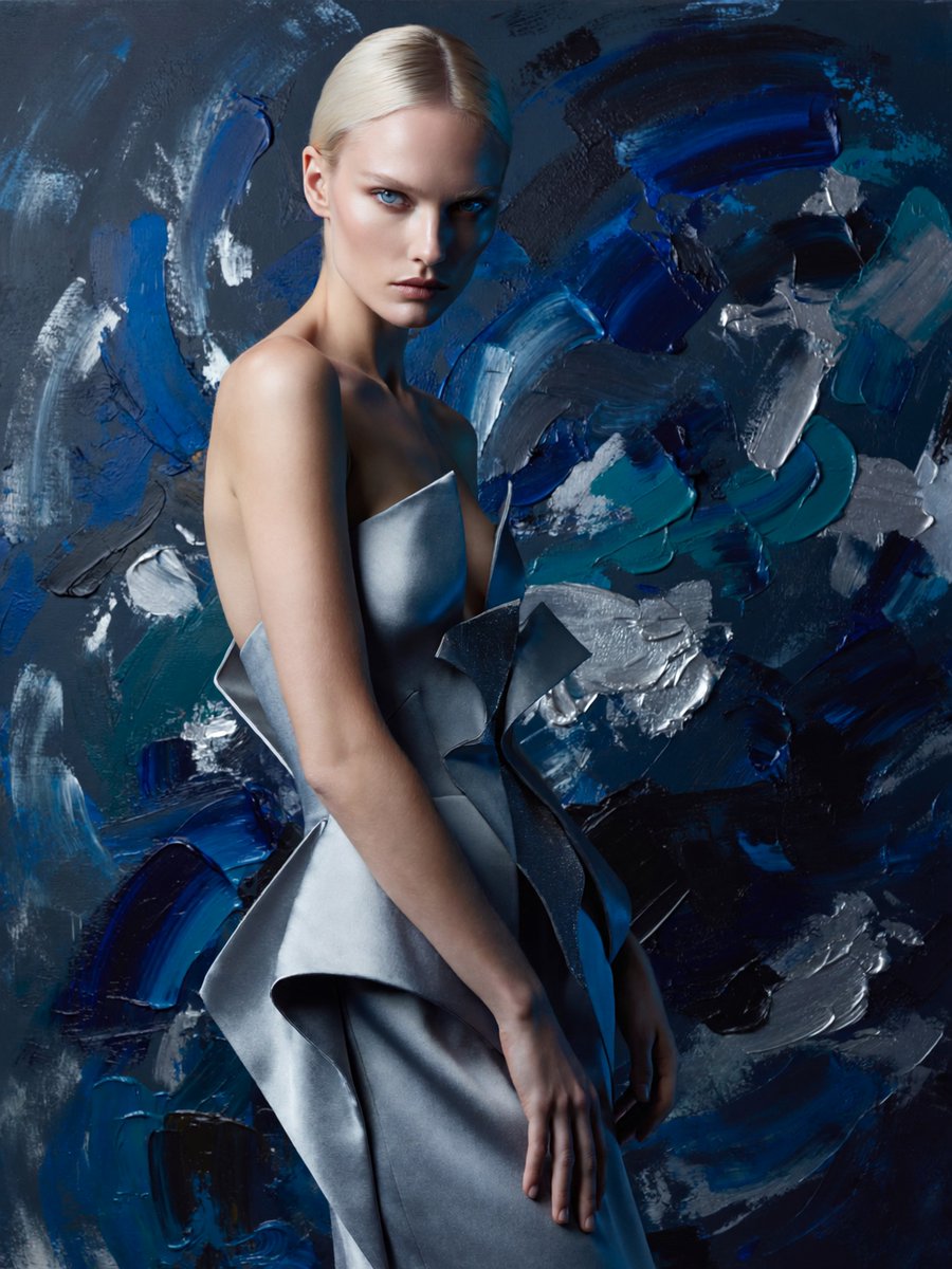 Avant-Garde Silver Couture Portrait