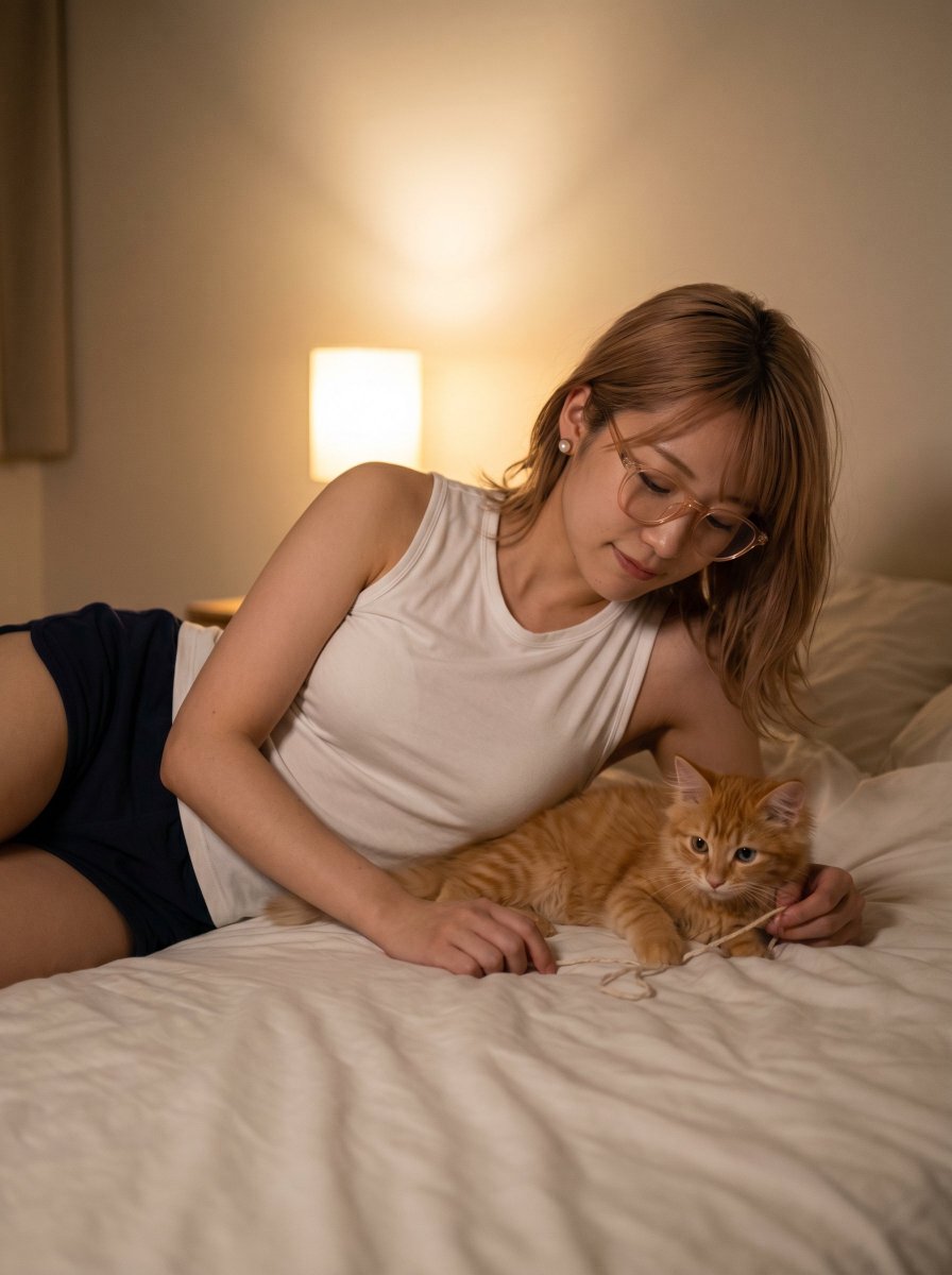 Cozy Bedroom Cat Playtime
