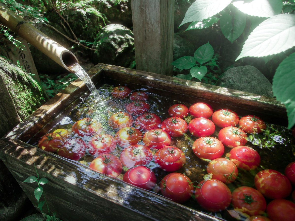 Rustic Trough With Floating Tomatoes