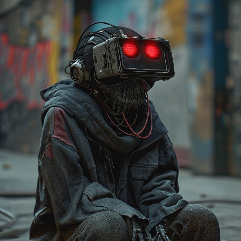 Homeless Cyborg Wearing Virtual Reality Goggles