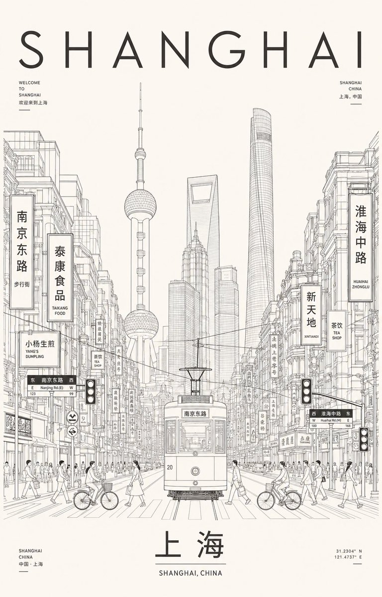 Shanghai Ink Line Travel Poster