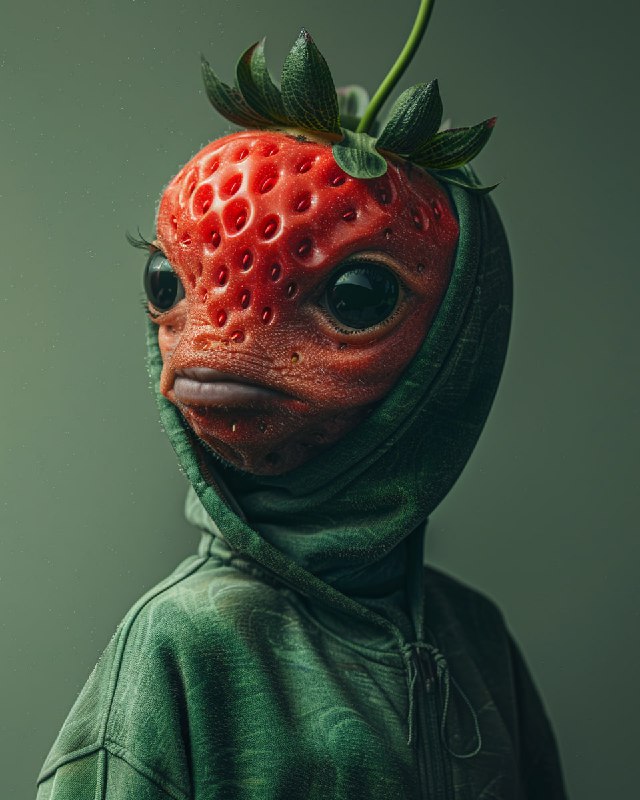 Cute Strawberry-Headed Character With Black Eyes