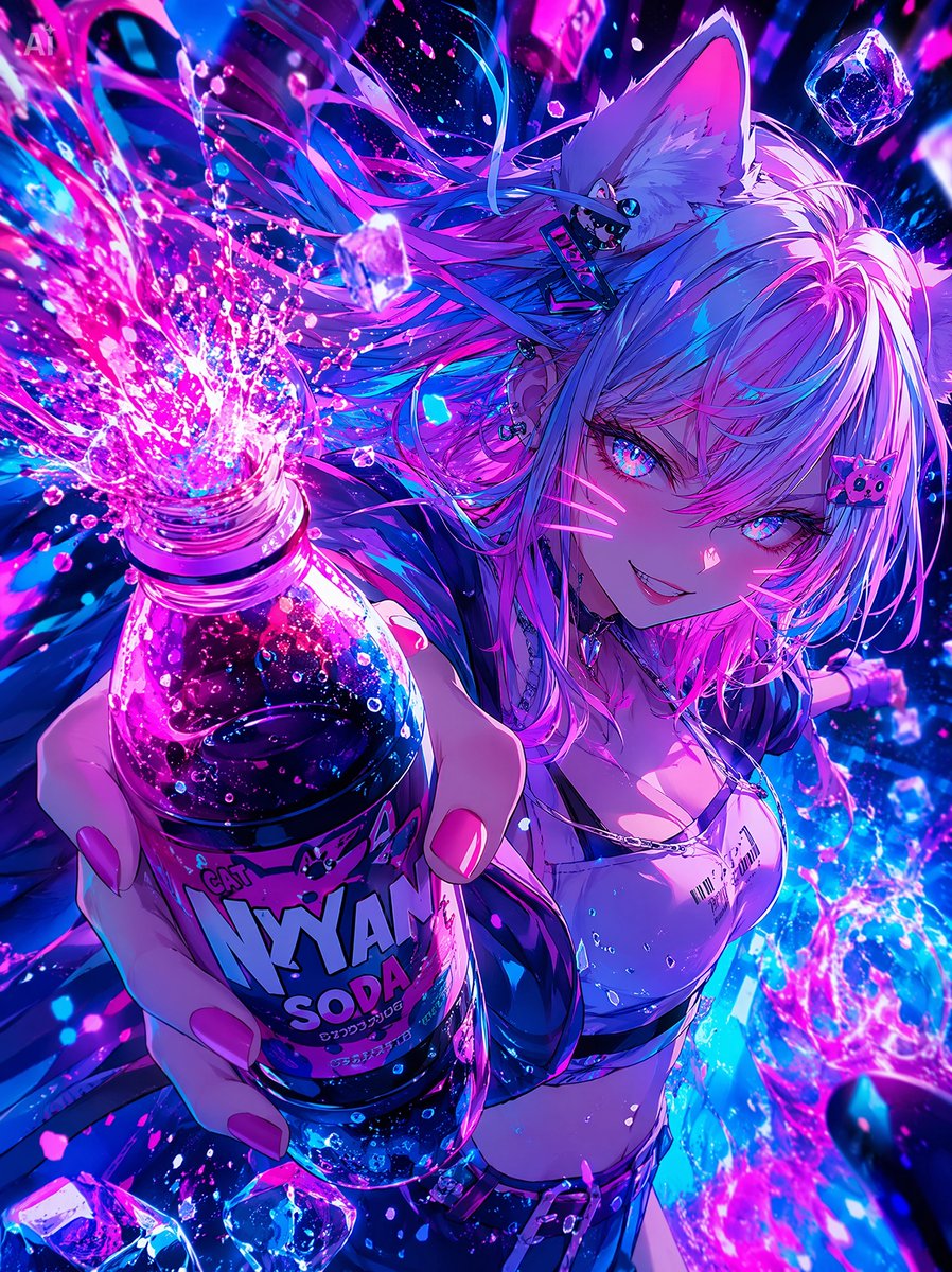 Cyberpop Cat Girl Soda Splash Art
