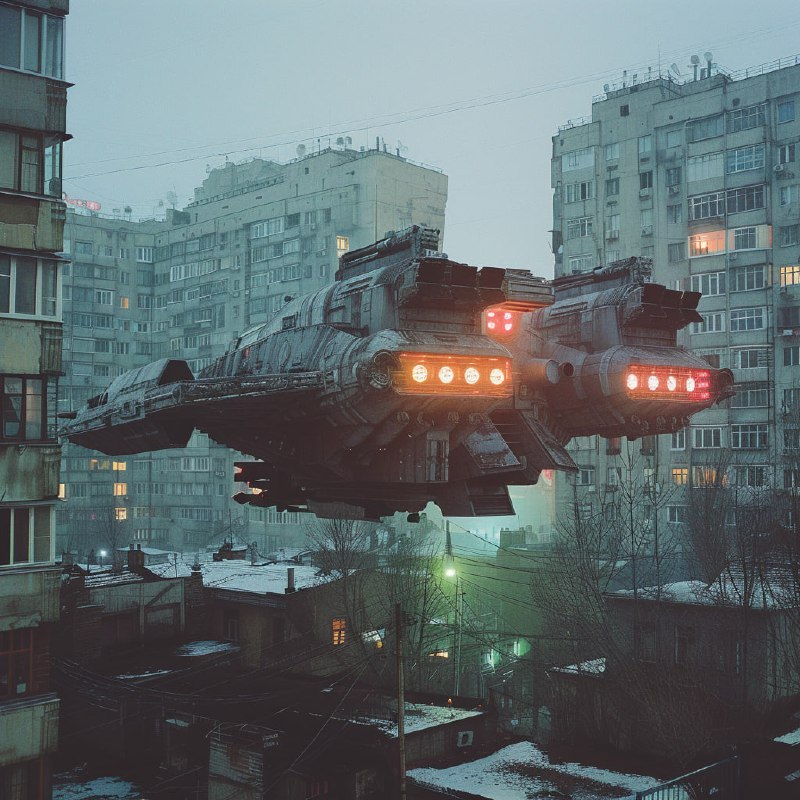 90s Disposable Photo of Star Wars Ship Over Russian Block
