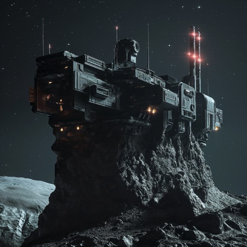 Sci-Fi Listening Outpost With Laser Turrets on Asteroid