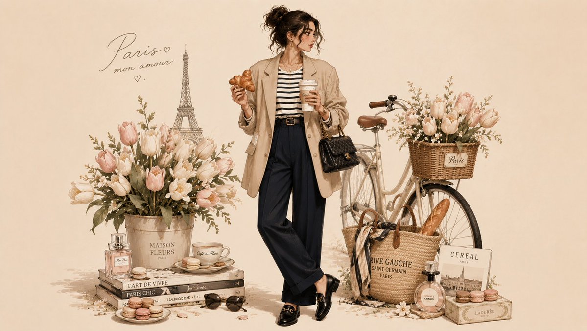 Romantic Parisian Fashion Watercolor Illustration