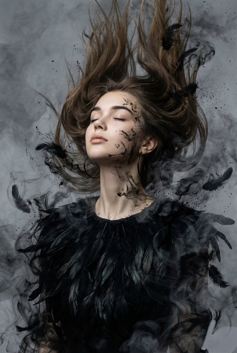 Surreal Dark Ethereal Feather Portrait
