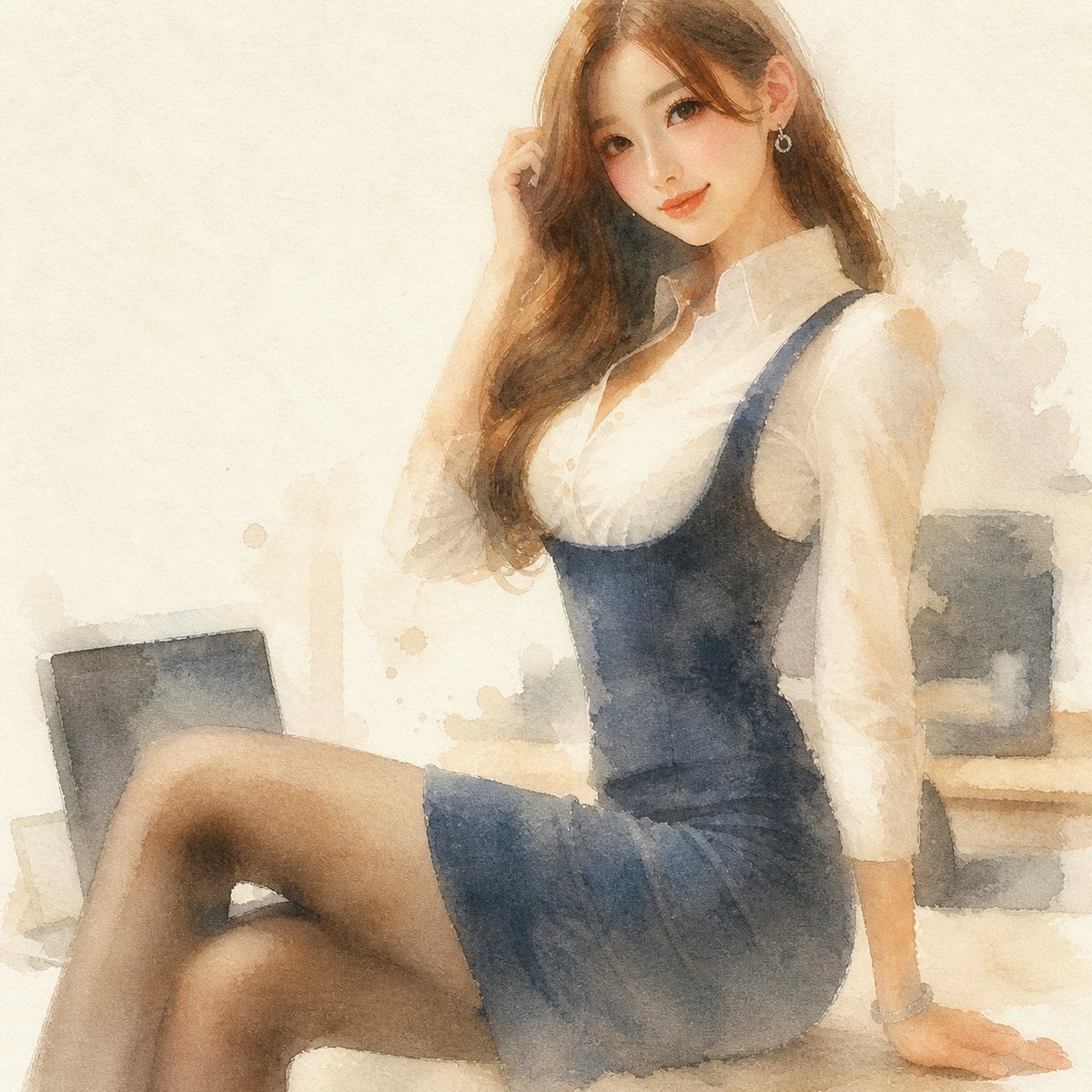 Watercolor Office Window Portrait