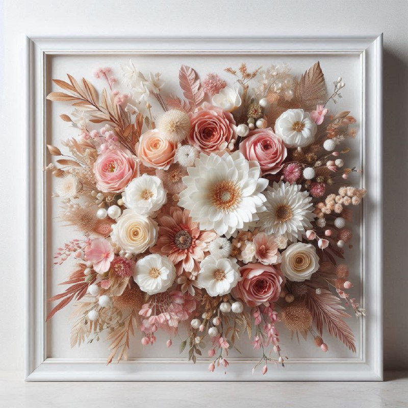 White-Framed Floral Arrangement Painting With Vivid Petals