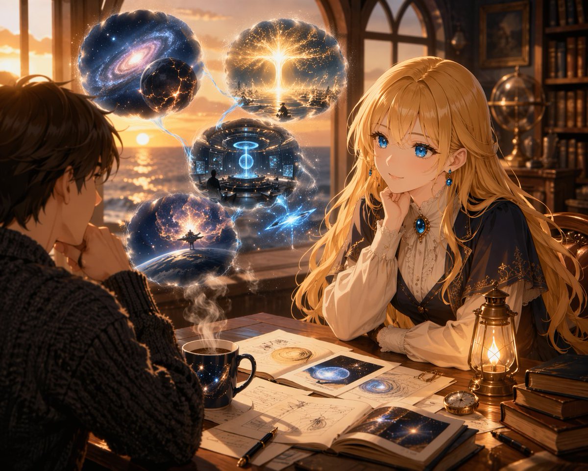 Anime Holographic Study Sunset Scene