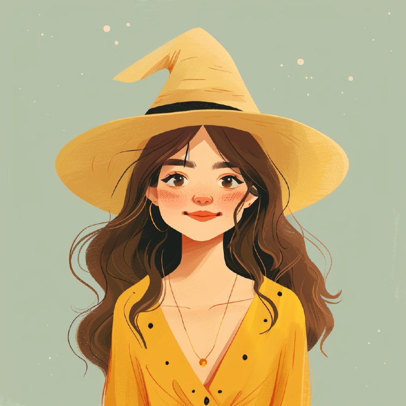 Cute Forest Witch Character Sheet in Flat Cartoon Style