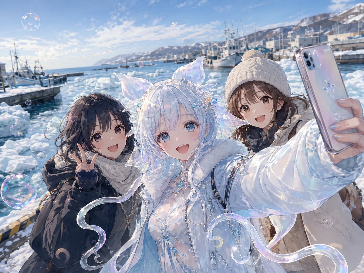 Anime Winter Harbor Selfie Fantasy