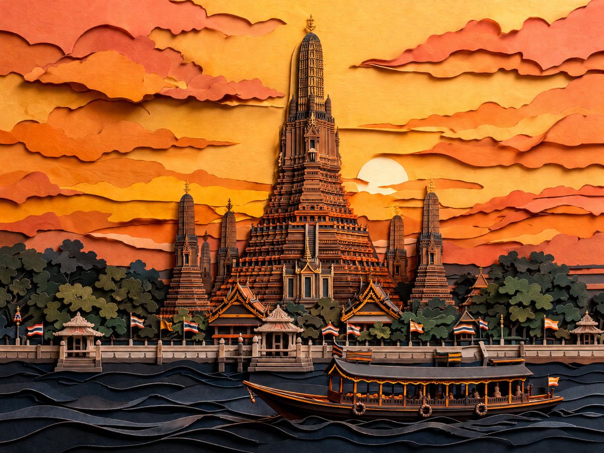 Layered Papercut Wat Arun Dusk