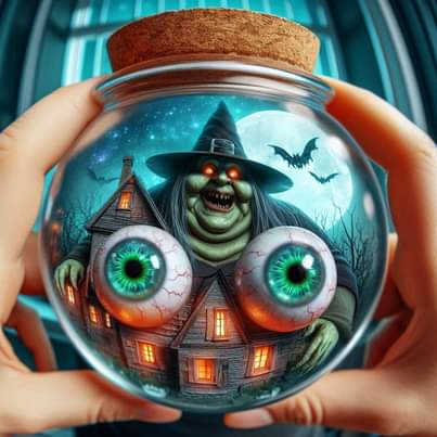 3D Witch House with Floating Eyes