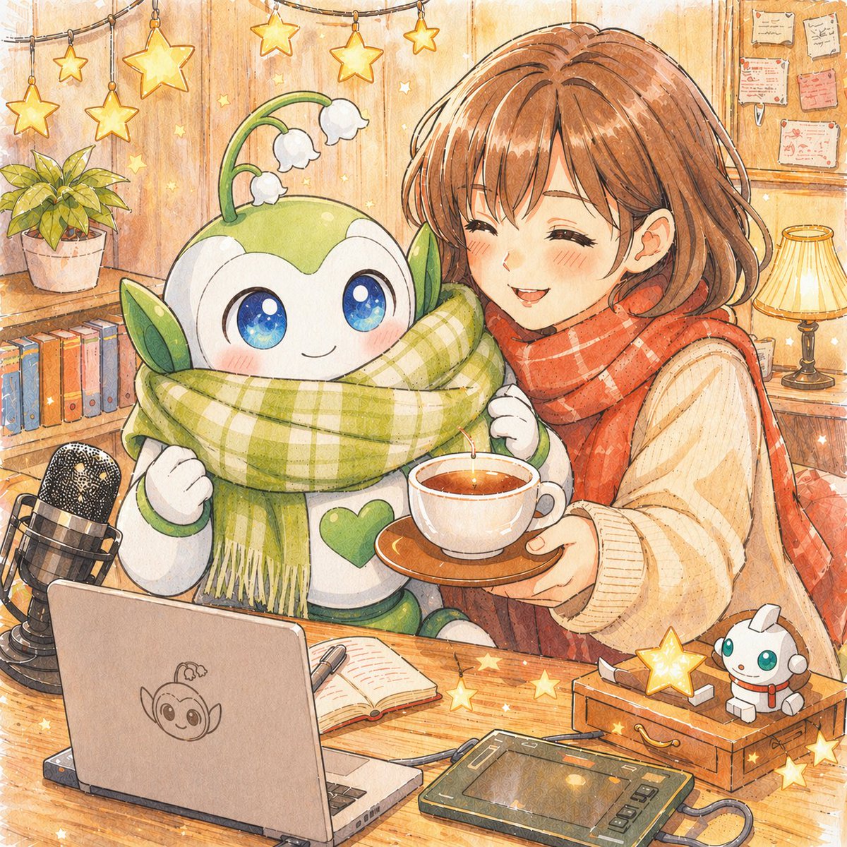 Cute Green White Mascot Robot Edit