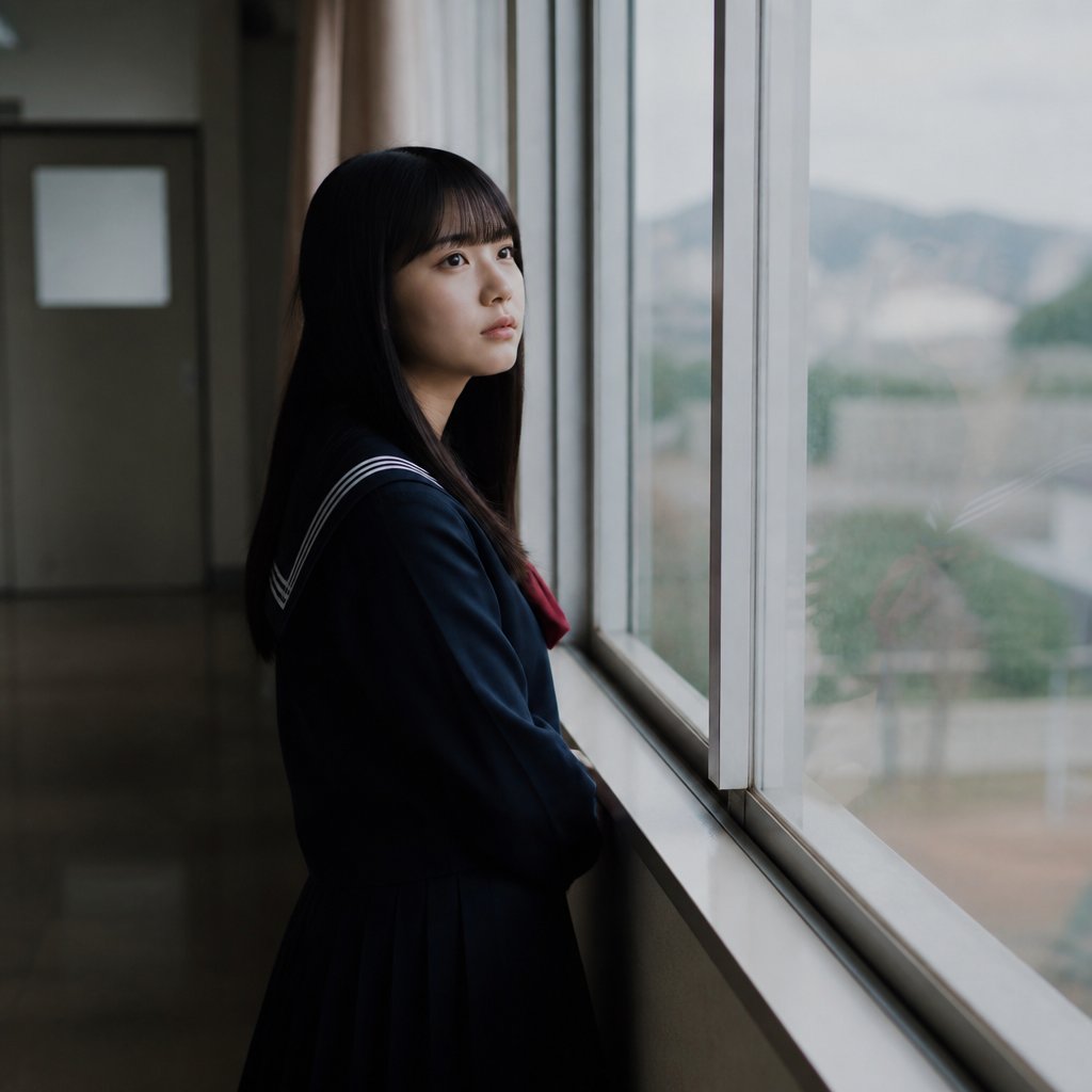 Rainy Window Schoolgirl Silhouette