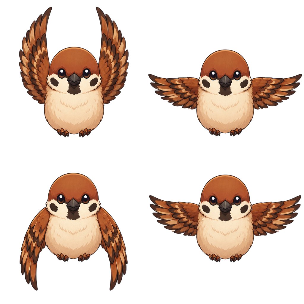 Chibi Sparrow Four Pose Sheet
