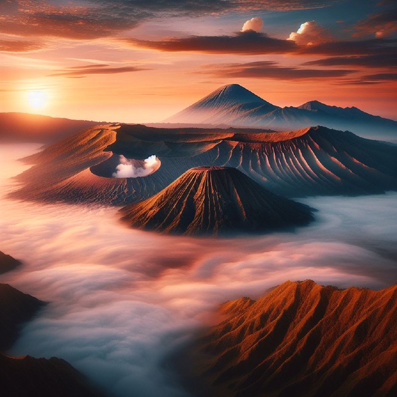 Mount Bromo Aerial Panorama Above Sea of Clouds