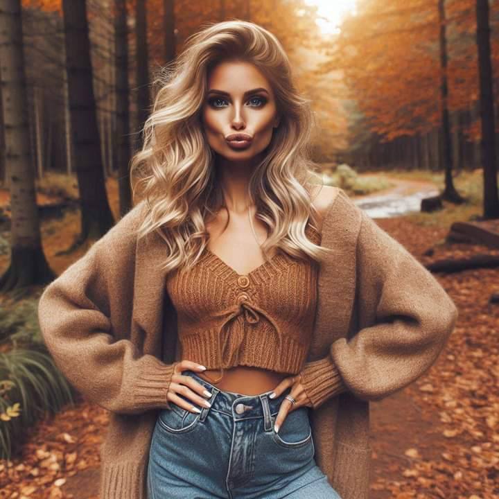 Charming Woman in Autumn Forest with Attitude