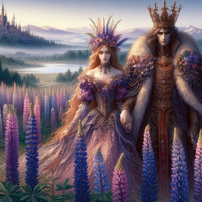 Watercolor King and Queen Overlooking Lupine Valley