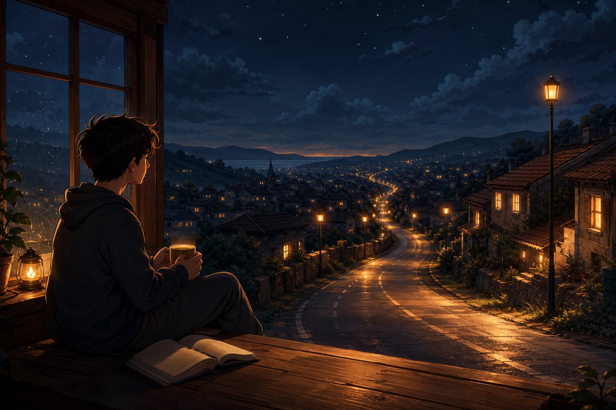 Anime Boy Night Window Scene