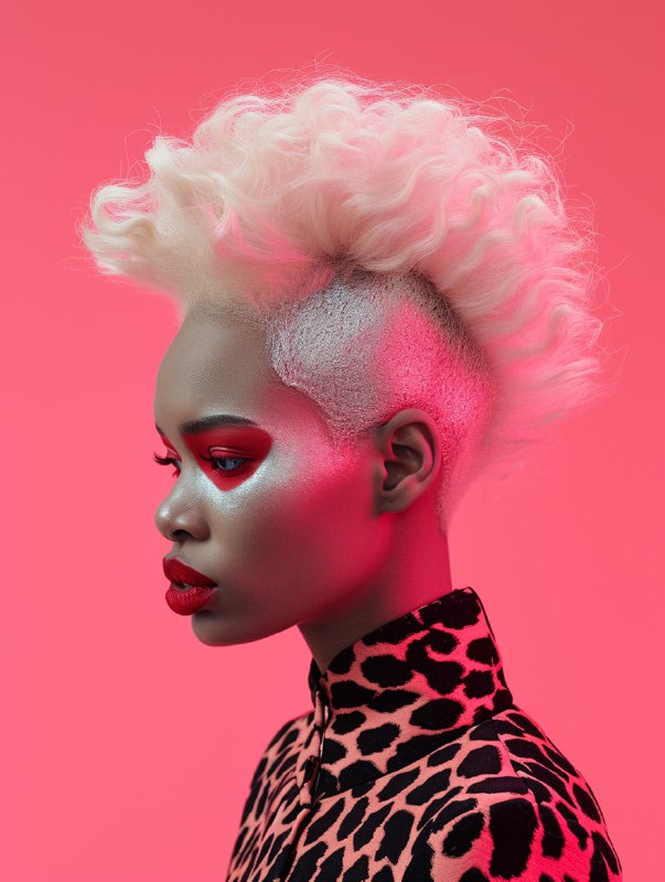 Futuristic Albino Cheetah-Spotted Woman With Pink Hair