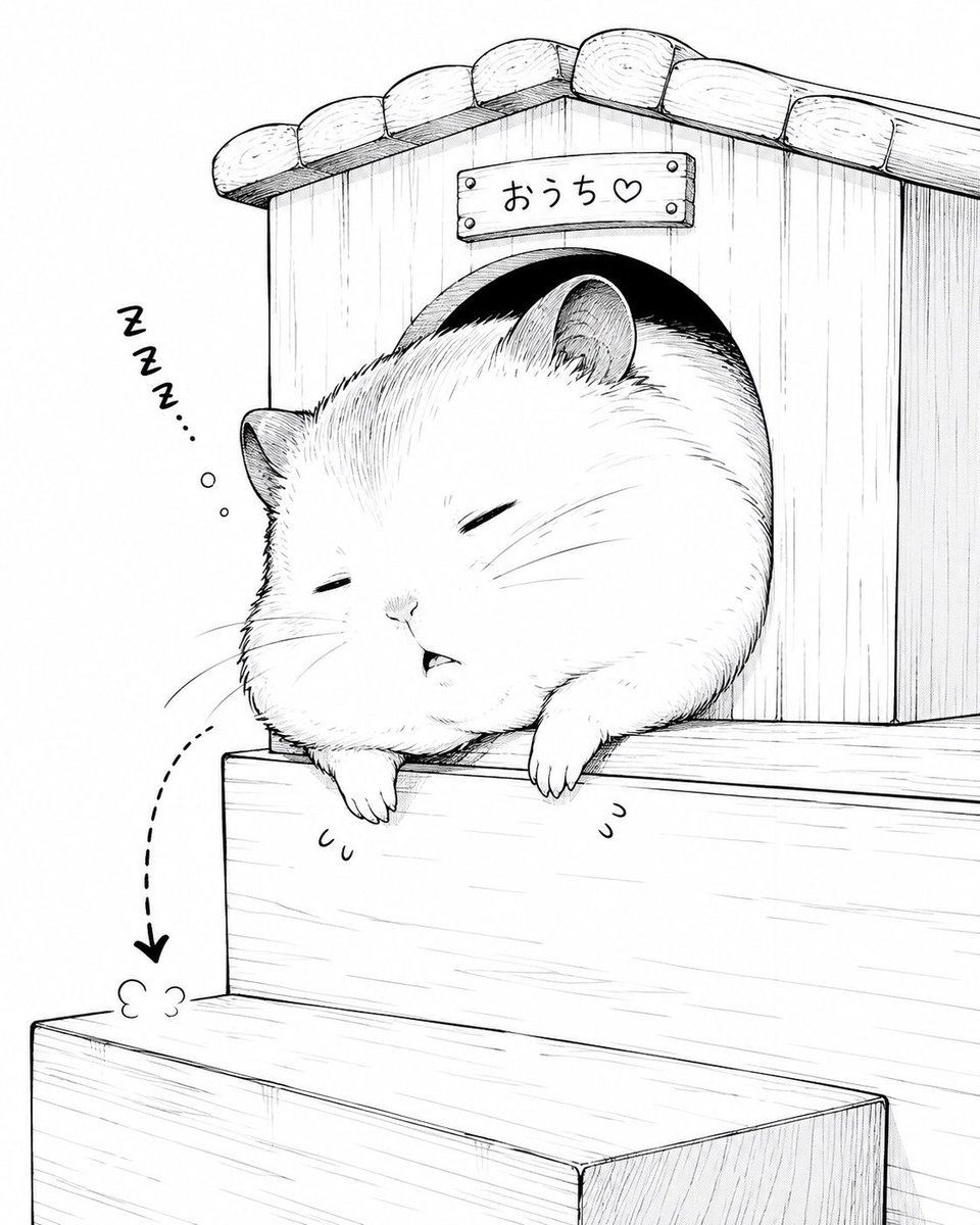 Chubby Hamster Snoozing in Tiny House