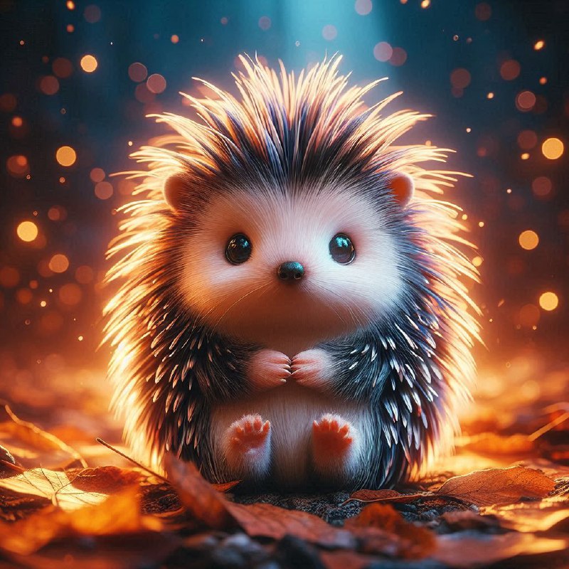 Chibi Porcupine With Glowing Quills in Epic Night Forest