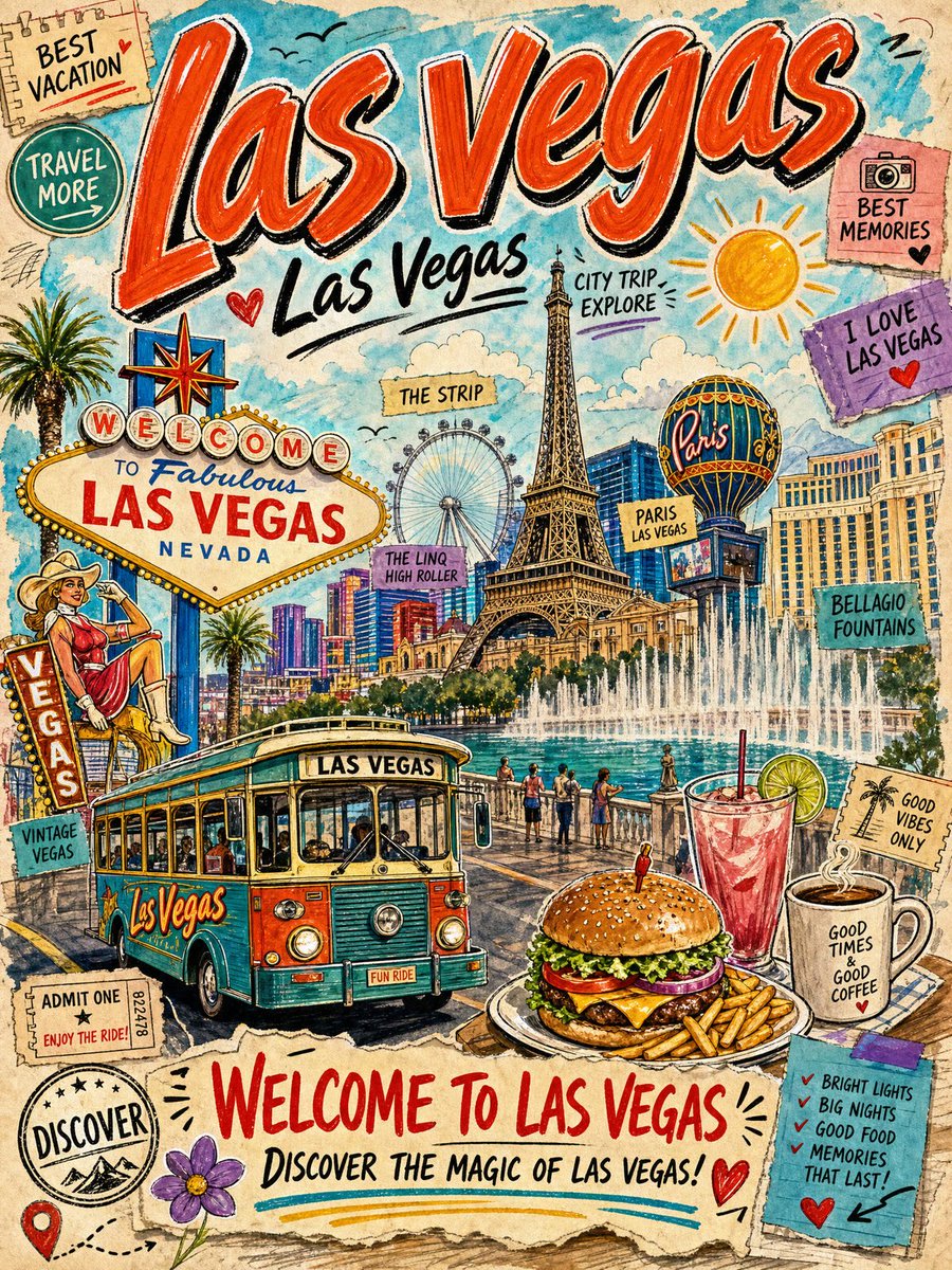 Vintage Vegas Travel Collage Poster